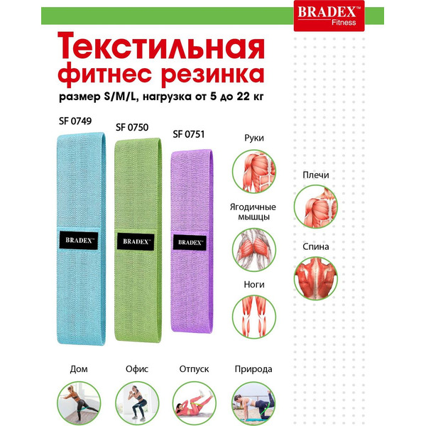 Текстильная фитнес резинка Bradex SF 0751 (размер S)