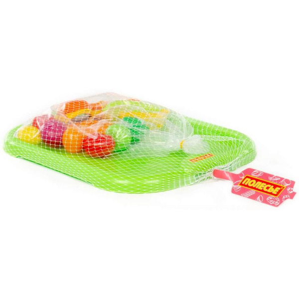 Набор детской посуды Полесье с зелёным подносом и набором продуктов 71815 (18 элементов)