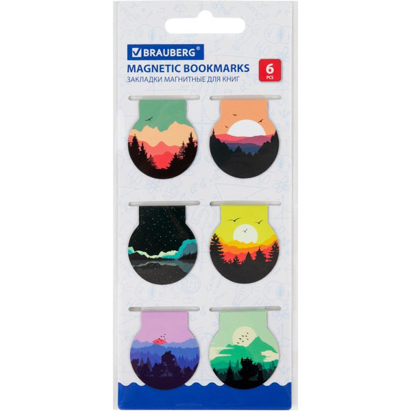 Закладки для книг BRAUBERG 113169 (МАГНИТНЫЕ, унисекс, набор 6 шт., 32х28мм)