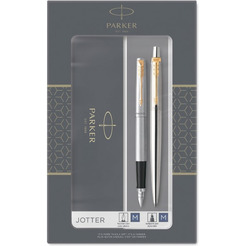 Набор ариковая ручка синяя и перьевая ручка PARKER Jotter Stainless Steel GT (143360)