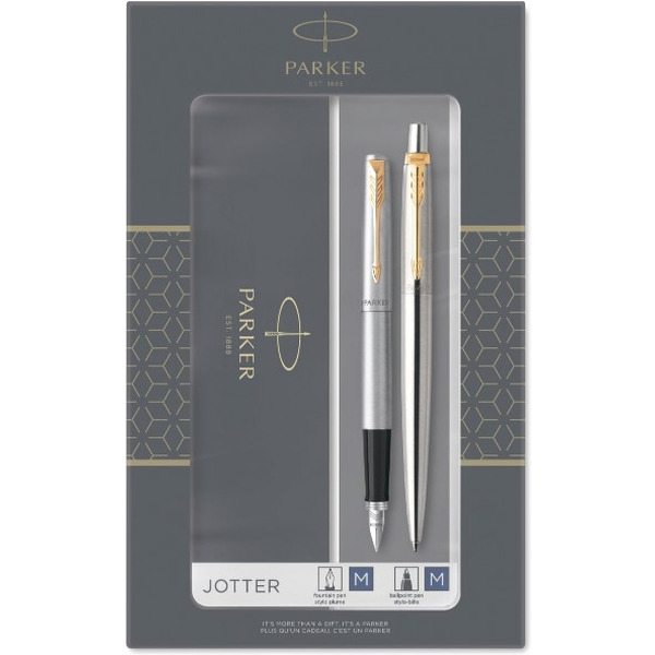 Набор ариковая ручка синяя и перьевая ручка PARKER Jotter Stainless Steel GT (143360)
