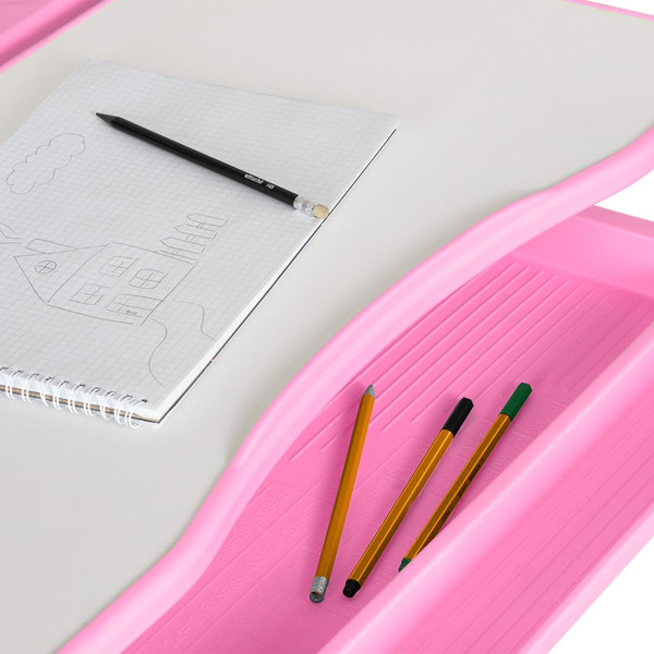 Парта+стул Anatomica Avgusta с выдвижным ящиком и подставкой (белый/розовый)