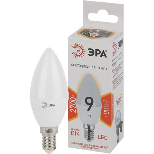 Led b35-9w-827-e14 (диод, свеча, 9вт, тепл, e14) ЭРА