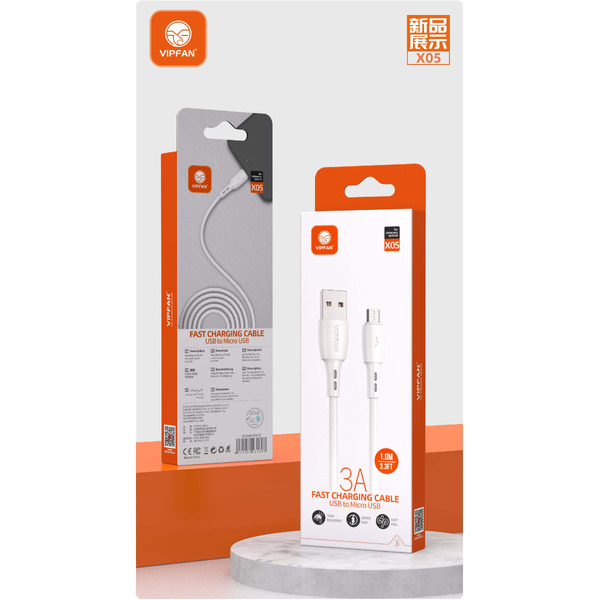 Кабель VIPFAN X05 USB-MicroUSB 3A 1 м (белый)