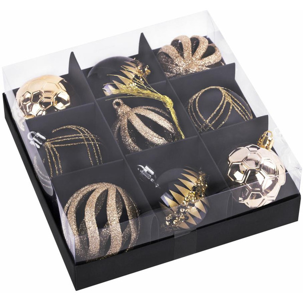 Шары елочные ЗОЛОТАЯ СКАЗКА 591989 (черный/белый с золотистым узором)