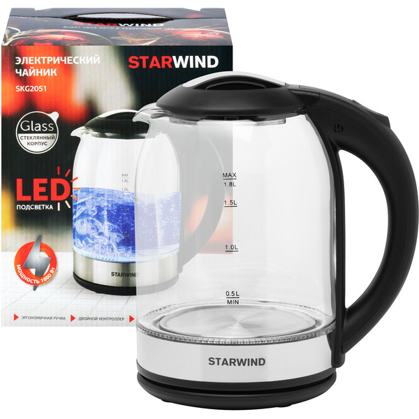 Чайник Starwind SKG2051 черный/серебристый