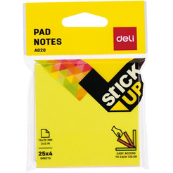 Блок самоклеящийся DELI A02002 (4*25 л.,неон)