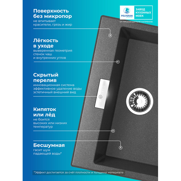 Кухонная мойка Polygran Tolero 580 (черный)
