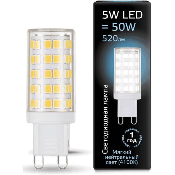 Лампа Gauss LED G9 AC185-265V 5W 4100K 107309205