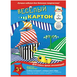 Картон цветной двусторонний "Веселый", узор "Полоски", А4 6л. 6цв. (Апплика) арт. С0151-01