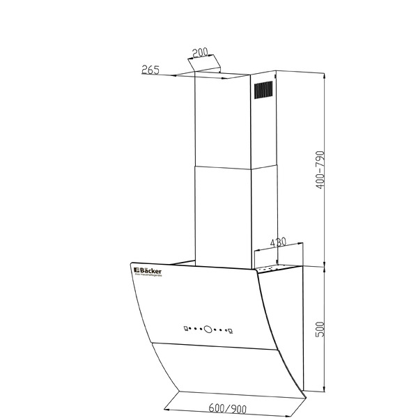 Вытяжка BACKER AH60E-THSL200C BLACK GLASS