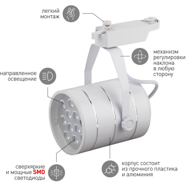 Трековый светильник ЭРА TR3 - 12 WH Б0032106 (белый)