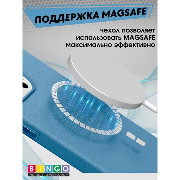 Бампер Bingo Leather Magsafe для APPLE iPhone 15 Plus Голубой