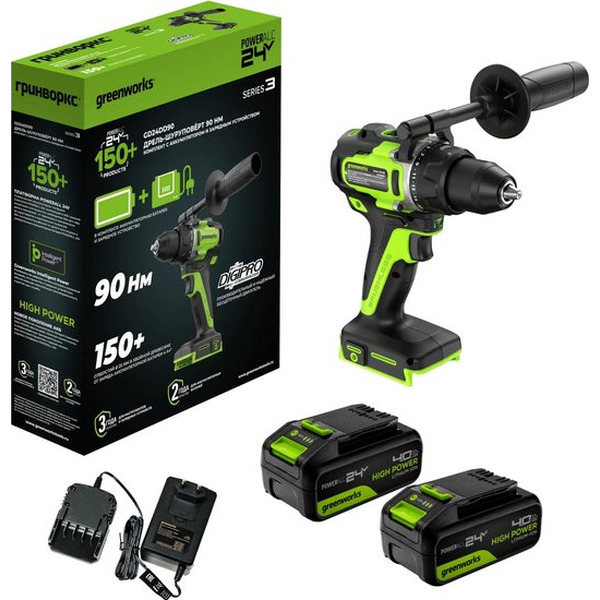 Дрель-шуруповерт Greenworks GD24DD90 3707507CUD
