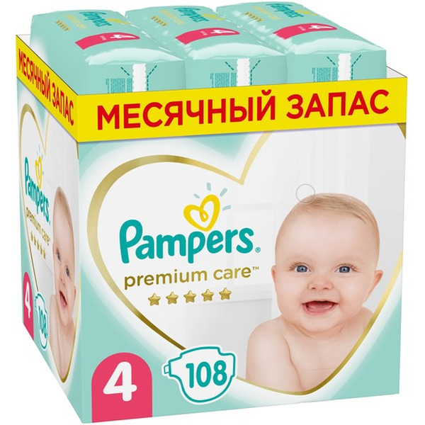 Подгузники PAMPERS Premium Care Maxi (9-14кг) Мега Супер (108 шт.)