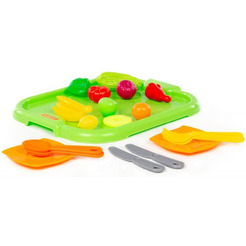 Набор детской посуды Полесье с зелёным подносом и набором продуктов 71815 (18 элементов)