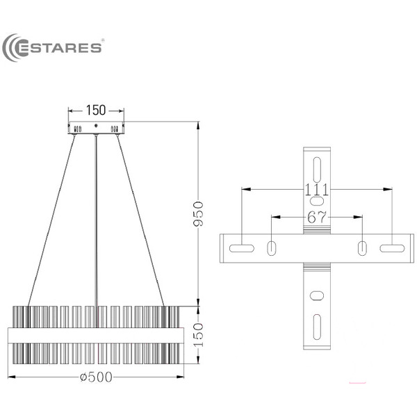 Подвесная люстра Estares Sofia 100W R-APP-500x1000-Gold/Clear-220-IP20_Ч
