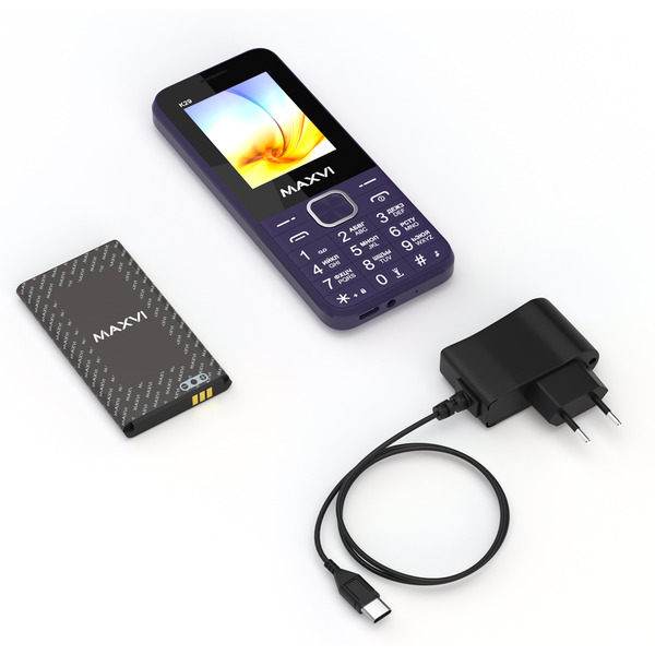 Мобильный телефон Maxvi K29 + ЗУ WC-112 (фиолетовый)