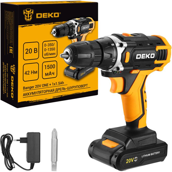 Дрель-шуруповерт Deko Banger 20V ONE + 083-1042 (с 1-им АКБ)