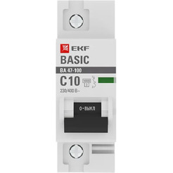 Автоматический выключатель EKF Basic ВА 47-100 1P 10А (C) 10kA
