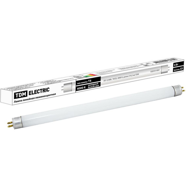 Лампа люминесцентная линейная двухцокольная TDM ЛЛ-12/6Вт, T4/G5, 4000 К, длина 219,2мм SQ0355-0001