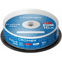 Диски CROMEX DVD+R (плюс), 4,7 Gb, 16x, КОМПЛЕКТ 25 шт.