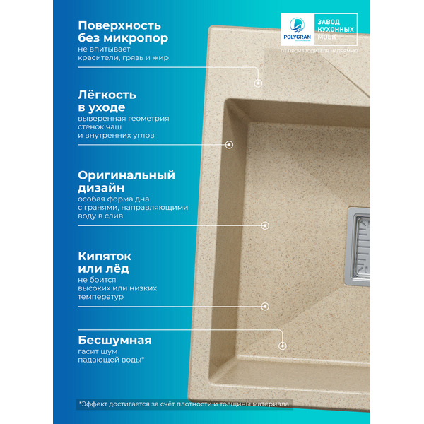 Кухонная мойка Polygran Blade 500 (опал)