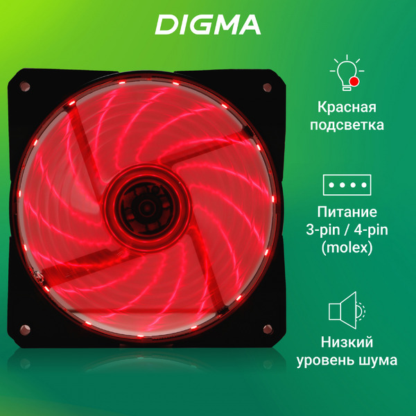 Вентилятор для корпуса Digma DFAN-LED-RED