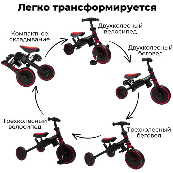 Беговел-велосипед Bubago Flint BG-FPY-109-9 с ручкой (черный/красный)