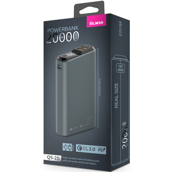 Внешний аккумулятор Olmio QS-20 20000mAh (темно-серый) 039188