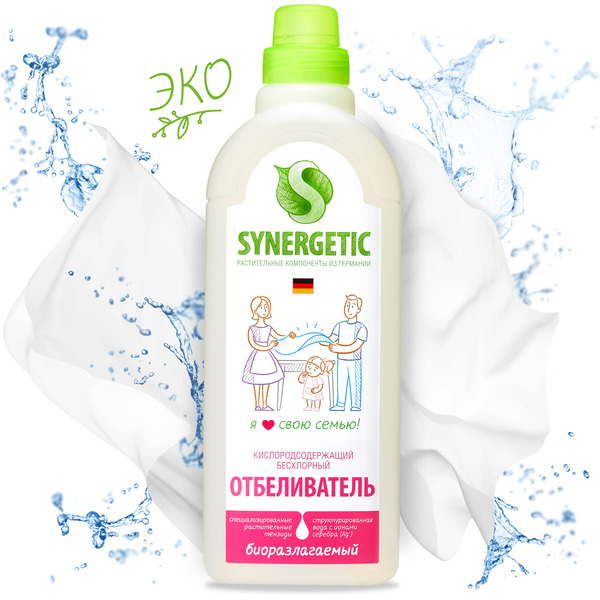 Отбеливатель для белья SYNERGETIC с активным кислородом, без хлора, 1л (111100)