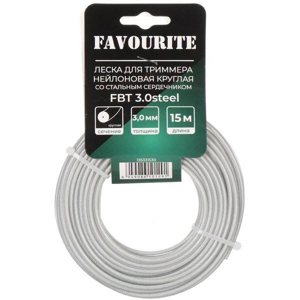 Леска для триммера нейлоновая FAVOURITE FBT 3,0 Steel (3,0мм, 15м, круглая со стальным сердечником)