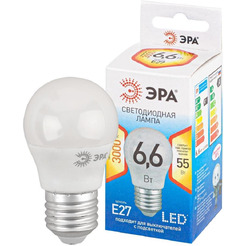 Лампа светодиодная ЭРА QX LED-6,6 Вт-P45-2700K-E27 (арт.P45-9W-827-E27 ) 10/100