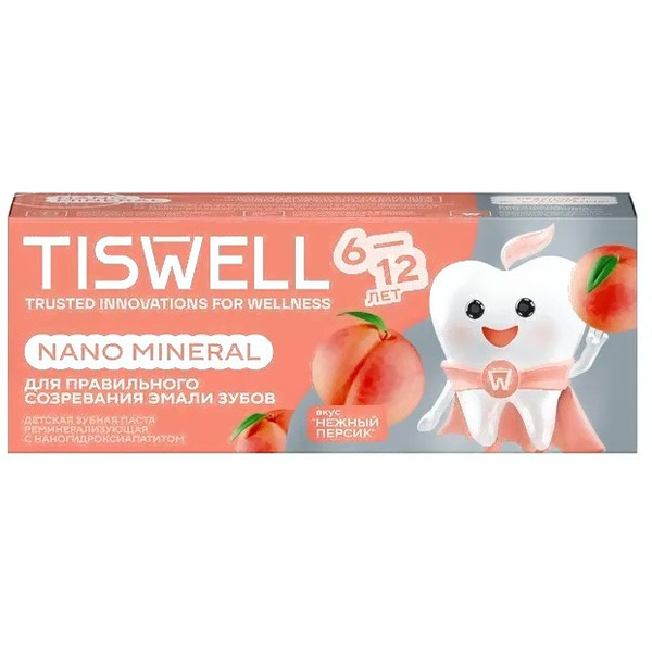 Зубная паста TISWELL Реминерализующая наногидроксиапатит Персик от 6-12 лет для детей, 60 г