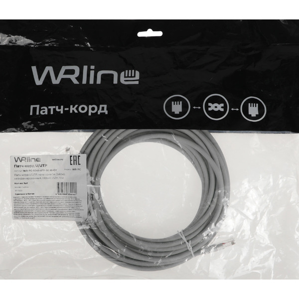 Кабель WRLINE WR-PC-RJ45-UTP-5E-10-GY