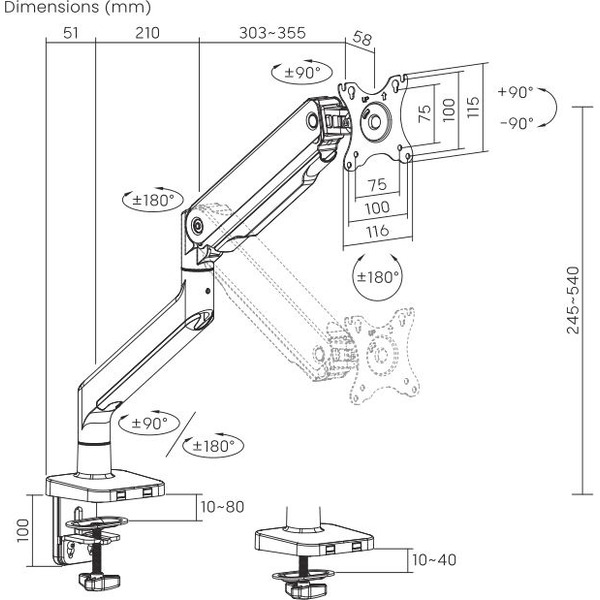 Кронштейн для монитора Ultramounts UM730 (черный)