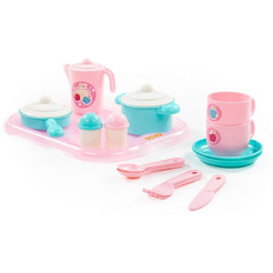 Набор игрушечной посуды Полесье Хозяюшка с подносом 80462 (на 2 персоны, в сеточке)
