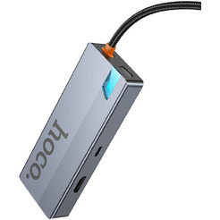 Док-станция для ноутбука Hoco HB51 6в1 Type-C - HDTV+RJ45+PD+USB3.0x3 (глубокий космический серый)