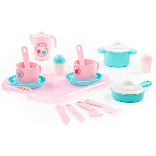 Набор игрушечной посуды Полесье Хозяюшка с подносом 80462 (на 2 персоны, в сеточке)