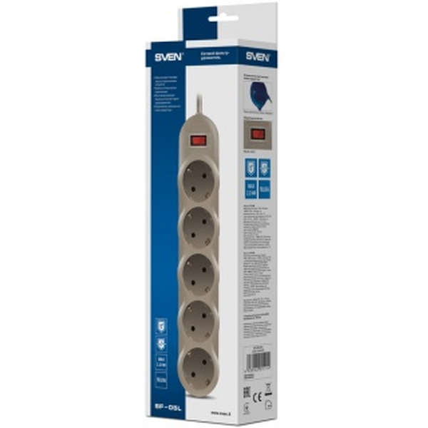 Сетевой фильтр SVEN SF-05L (серый, 1.8 м)
