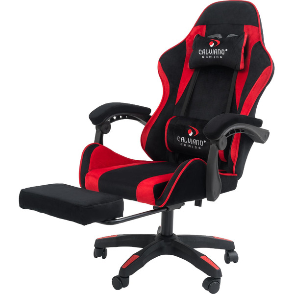 Вибромассажное кресло Calviano 1584 (велюр, черный/красный)