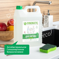 Средство для мытья посуды SYNERGETIC антибактериальное, гипоаллергенное, с ароматом алоэ, 5л (103503)