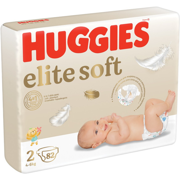 Подгузники для новорожденных Huggies Elite Soft (2) Mega (4-6 кг) 82шт