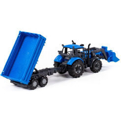 Трактор Полесье Прогресс с бортовым прицепом и ковшом инерционный (синий)  91819