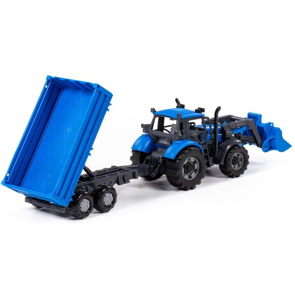 Трактор Полесье Прогресс с бортовым прицепом и ковшом инерционный (синий)  91819