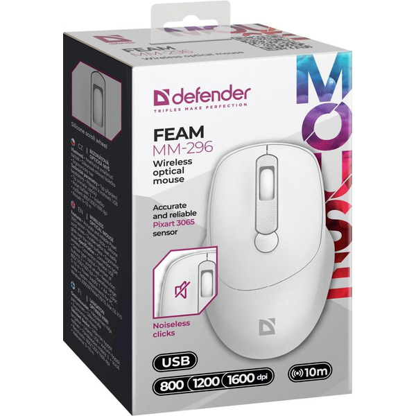 Беспроводная оптическая мышь DEFENDER Feam MM-296 (52297) белый