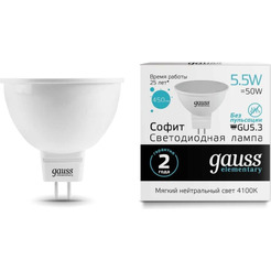 Лампа Gauss Elementary MR16 5.5W 450lm 4100К GU5.3