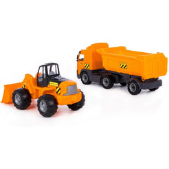 Автомобиль-самосвал с полуприцепом + трактор-погрузчик Полесье 0384 (в коробке)