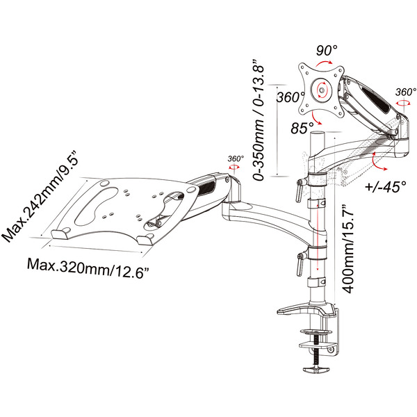 Кронштейн для монитора/ноутбука Cactus CS-VM-LH08-AL