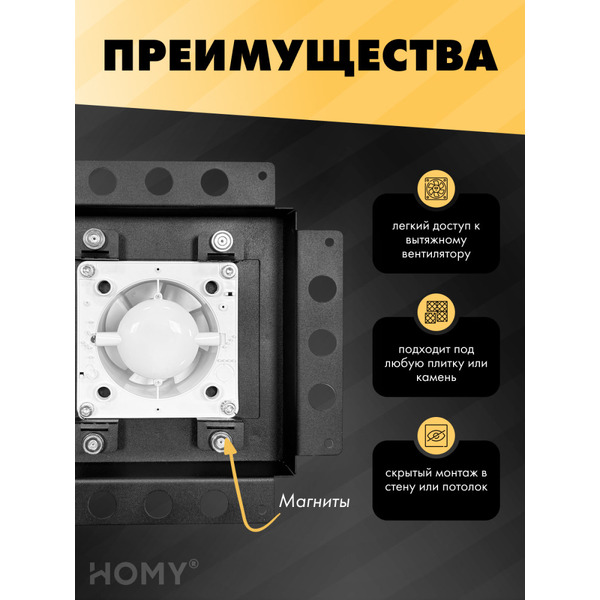 Вентиляционная решетка с вентилятором HOMY AIR PRO APS100BHZ 20x20 (без маяка)